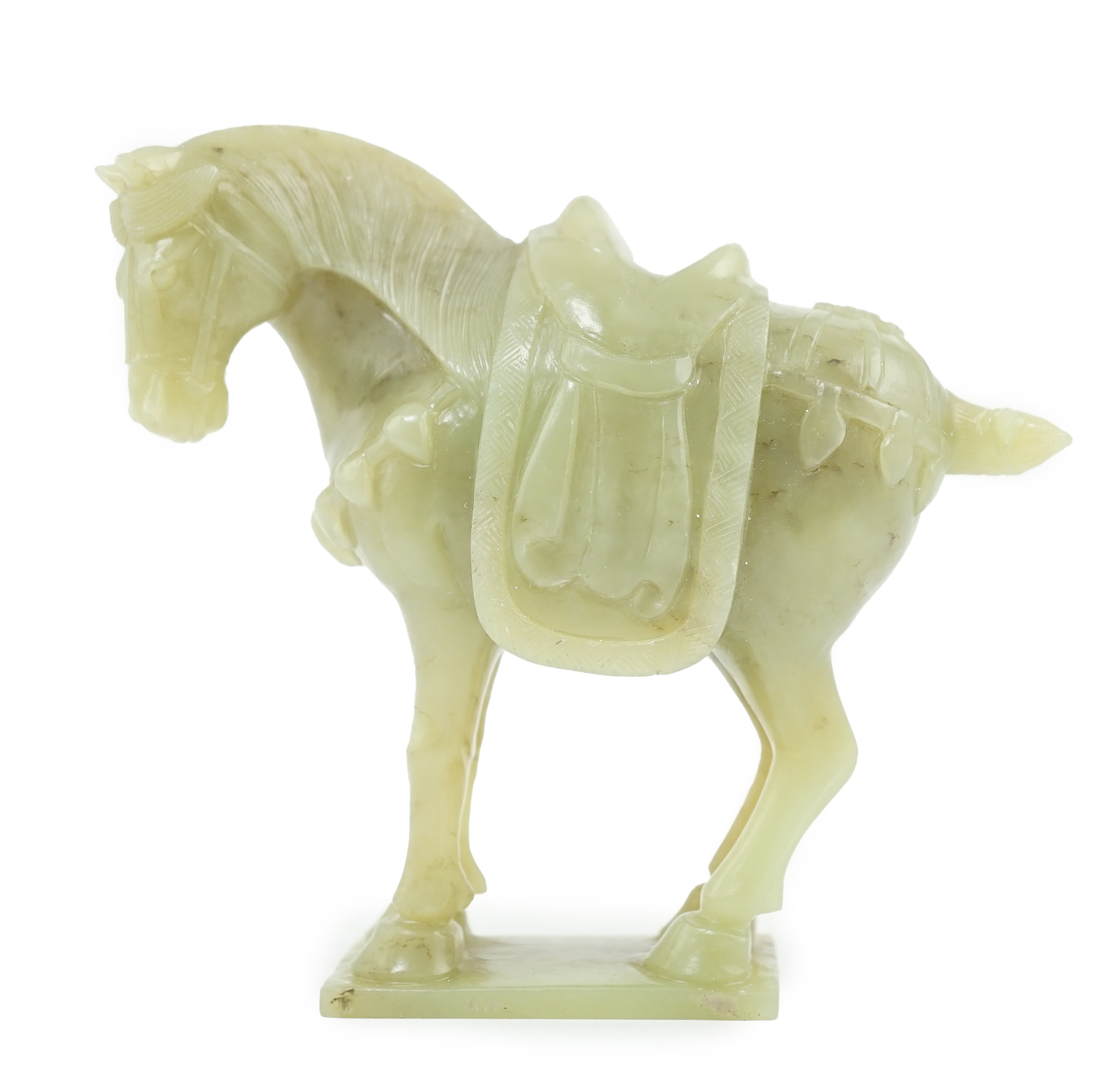 A Chinese celadon jade figure of a horse, early 20th century, 12cm high